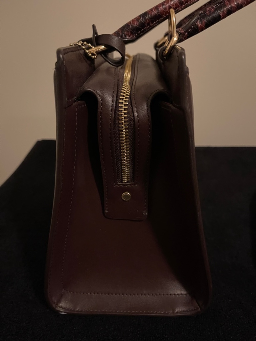Coach Brown Signature Canvas Tote with Burgundy Leather Trim - Picture 10 of 16